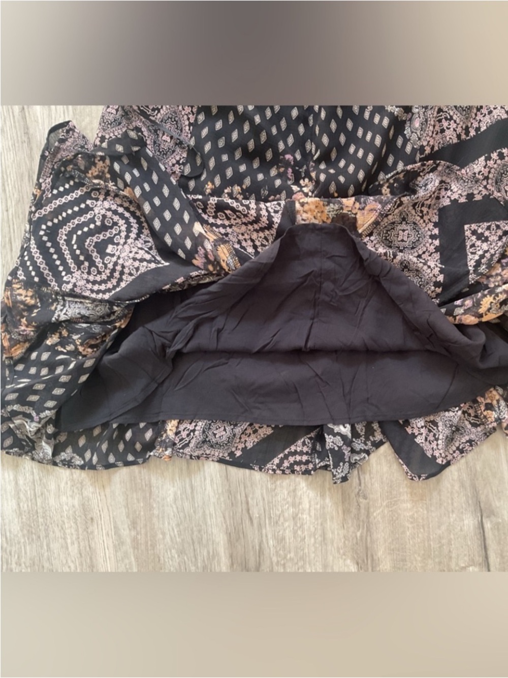 Free People Black and Taupe Paisley Long-Sleeve A-Line Dress - Picture 7 of 7